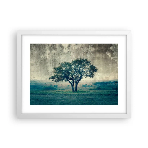 Plakat w białej ramie - Jabłoń na błękitnym błoniu? - 40x30 cm