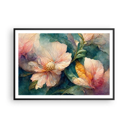 Plakat w czarnej ramie - Delikatne kwiaty w pastelowych barwach - 100x70cm - Sama subtelność - Nowoczesna dekoracja ścienna do salonu i sypialni ARTTOR