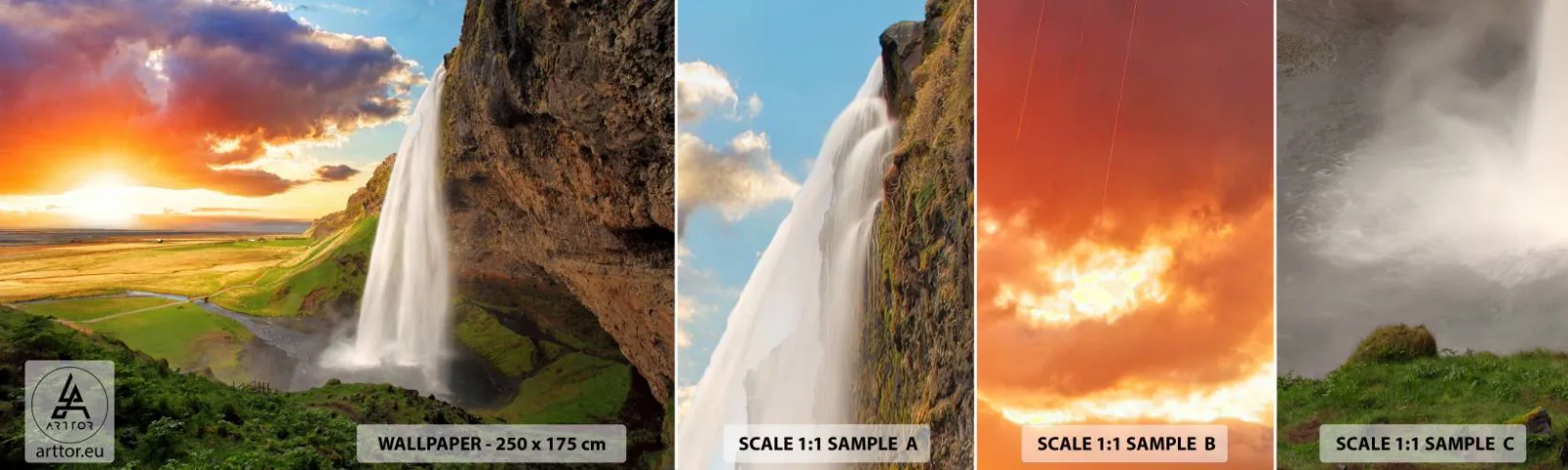 Fototapeta Próbka Samoprzylepna Deluxe Sticker - Pełnia islandzkiego lata - Krajobraz, Wodospad, Islandia - 100x30 cm