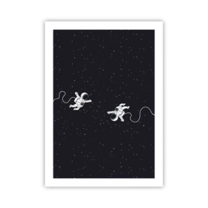 Plakat - Dwóch astronautów unoszących się w przestrzeni kosmicznej - 50x70cm - Kosmiczny pląs - Nowoczesna dekoracja ścienna do salonu, kuchni i sypialni ARTTOR