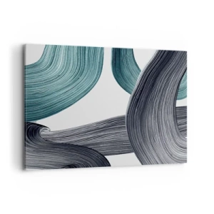 Obraz na płótnie - Płynne abstrakcyjne linie w odcieniach zieleni i szarości - 100x70cm - Szmaragdowe i czarne szlaki - Nowoczesna dekoracja ścienna do salonu, kuchni i sypialni ARTTOR