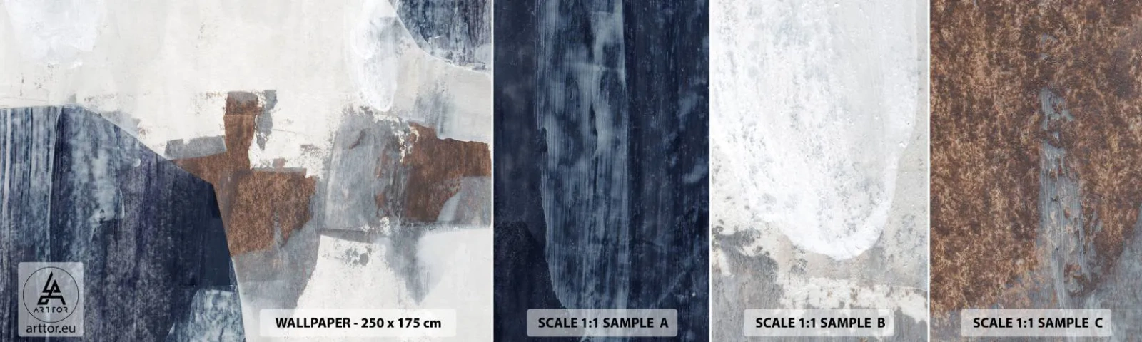 Fototapeta Próbka Samoprzylepna Deluxe Sticker - Błękitno-brunatne kształty - Sztuka, Abstrakcja, Minimalizm - 100x30 cm