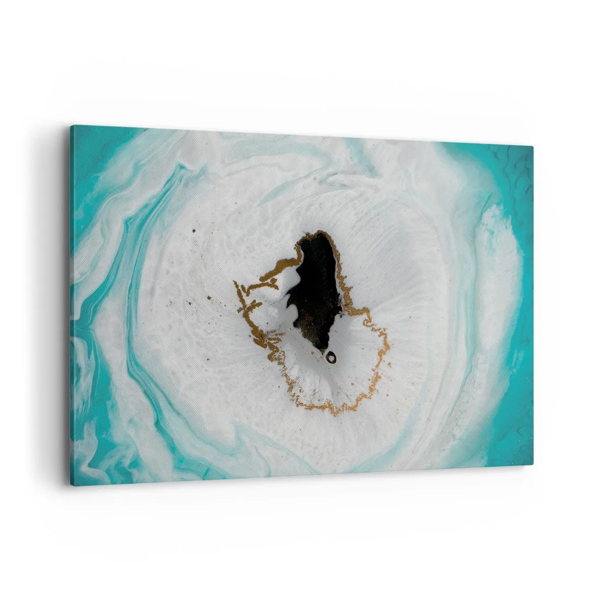 Obraz na płótnie - Abstrakcyjny motyw geody w odcieniach turkusu, bieli i złota - 100x70cm - Wniknąć do wnętrza - Nowoczesna dekoracja ścienna do salonu, kuchni i sypialni ARTTOR