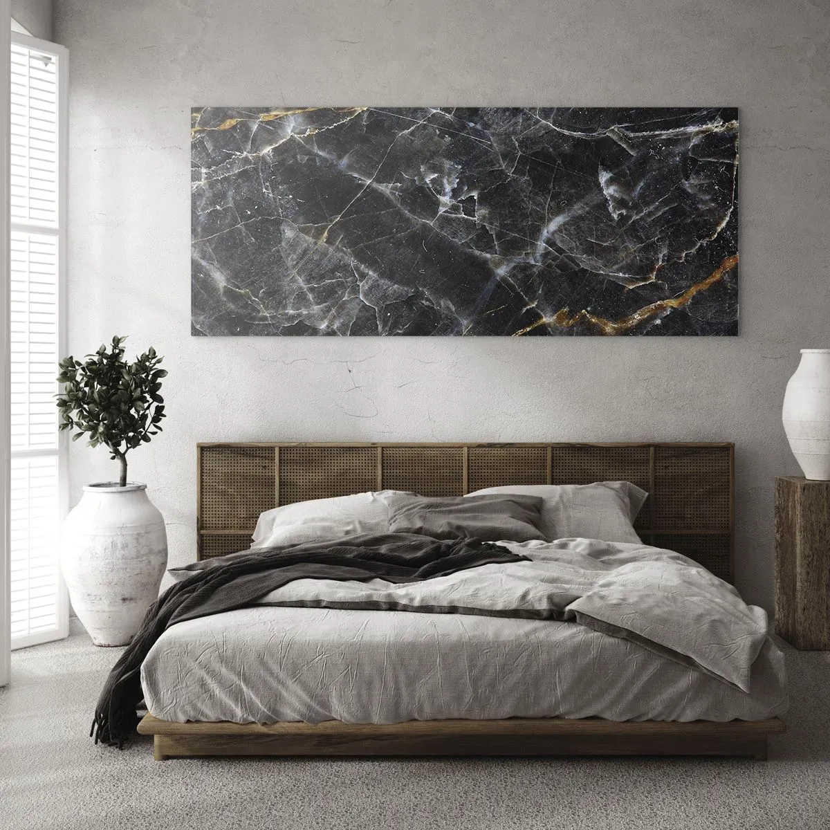 Obraz na szkle - Czarno-złote detale marmurowej powierzchni - 120x50cm - Wewnętrzne życie kamienia - Nowoczesna dekoracja ścienna do salonu i sypialni ARTTOR