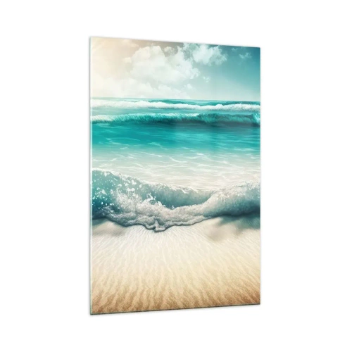 Obraz na szkle - Fale oceanu na jasnej piaszczystej plaży - 70x100cm - Spokój oceanu - Nowoczesna dekoracja ścienna do salonu i sypialni ARTTOR