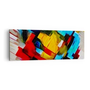 Obraz na płótnie - Abstrakcyjna kompozycja geometryczna w żywych kolorach - 140x50cm - Różnobarwny przekładaniec - Nowoczesna dekoracja ścienna do salonu i sypialni ARTTOR