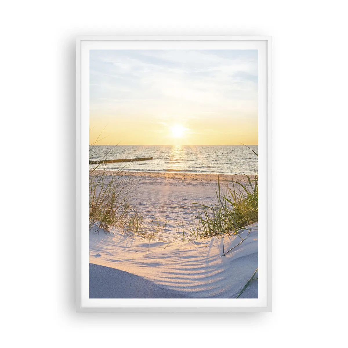 Plakat w białej ramie - Morza szum, ptaków śpiew, dzika plaża pośród traw… - 70x100 cm