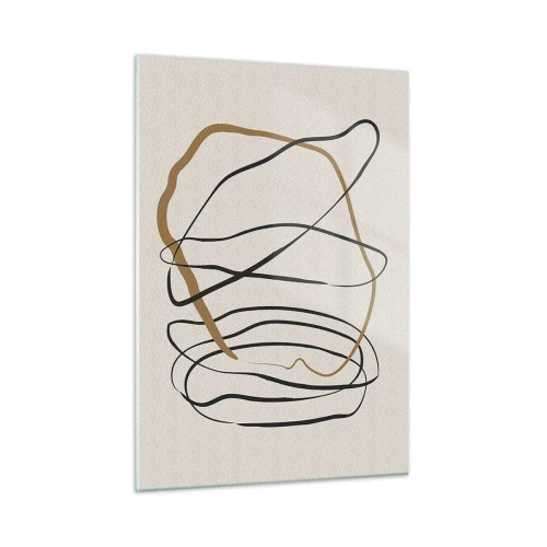 Obraz na szkle - Ekspresyjna kompozycja linii w czerni i brązie na jasnym tle - 50x70cm - Kompozycja – taniec opętaniec - Nowoczesna dekoracja ścienna do salonu, kuchni i sypialni ARTTOR