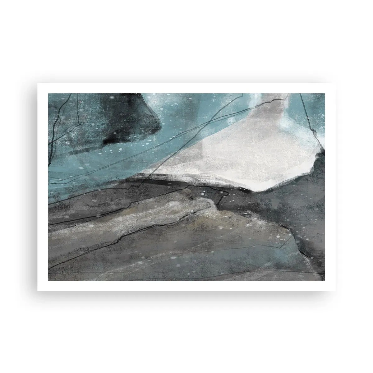 Plakat - Abstrakcyjna kompozycja w odcieniach szarości i błękitu - 100x70cm - Abstrakcja: skały i lód - Nowoczesna dekoracja ścienna do salonu i sypialni ARTTOR