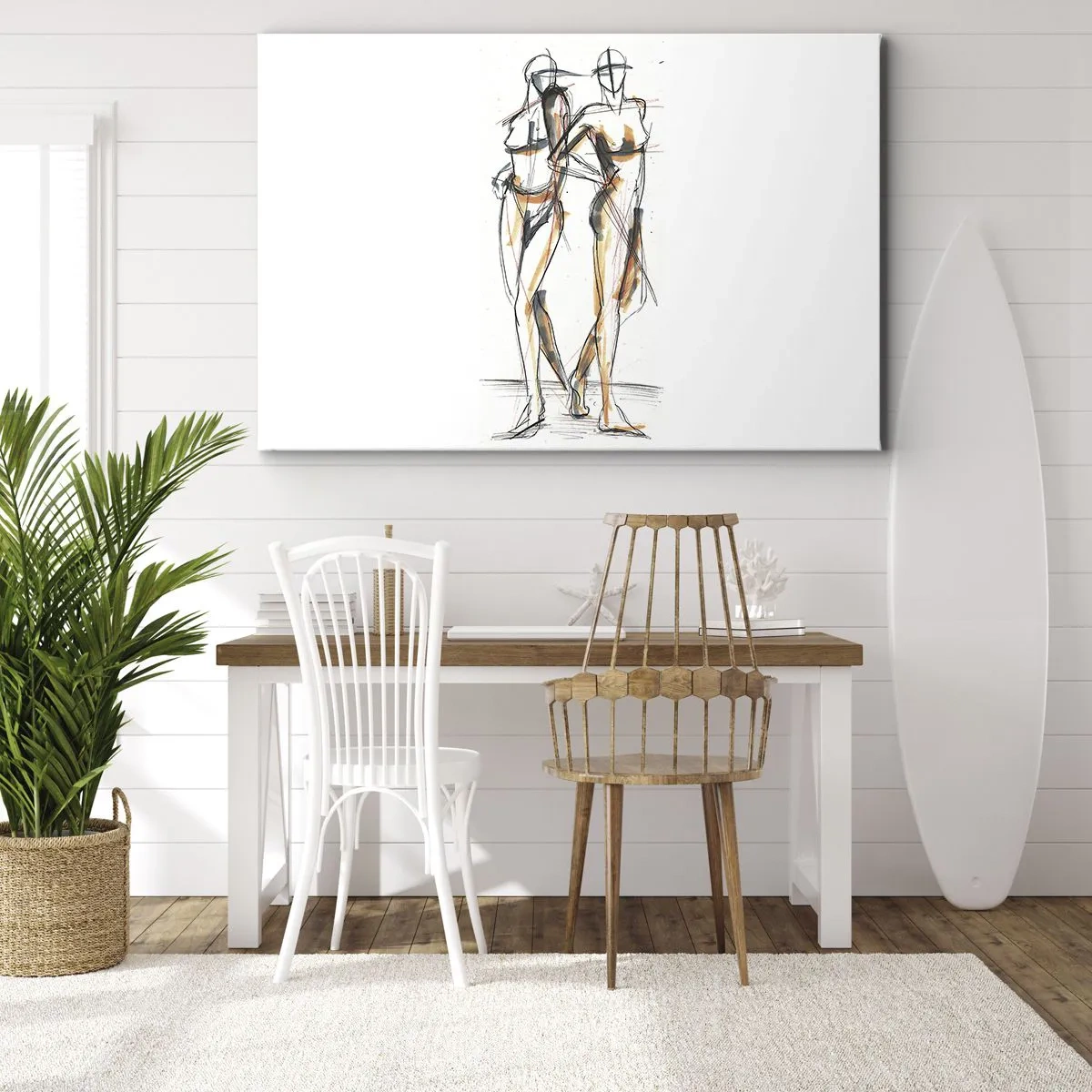 Obraz na płótnie - Artystyczny szkic dwóch sylwetek na białym tle - 120x80cm - Studium wdzięku - Nowoczesna dekoracja ścienna do salonu, kuchni i sypialni ARTTOR