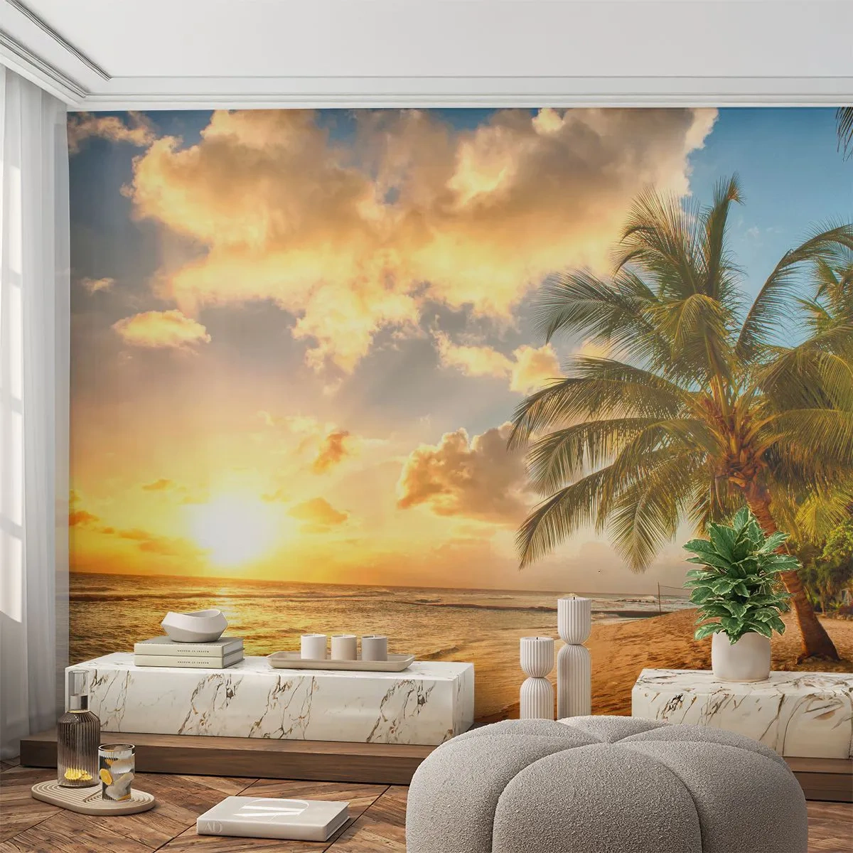 Fototapeta Samoprzylepna Deluxe Sticker - Wieczne lato, zawsze wakacje - Krajobraz, Plaża, Palma Kokosowa - 250x175 cm