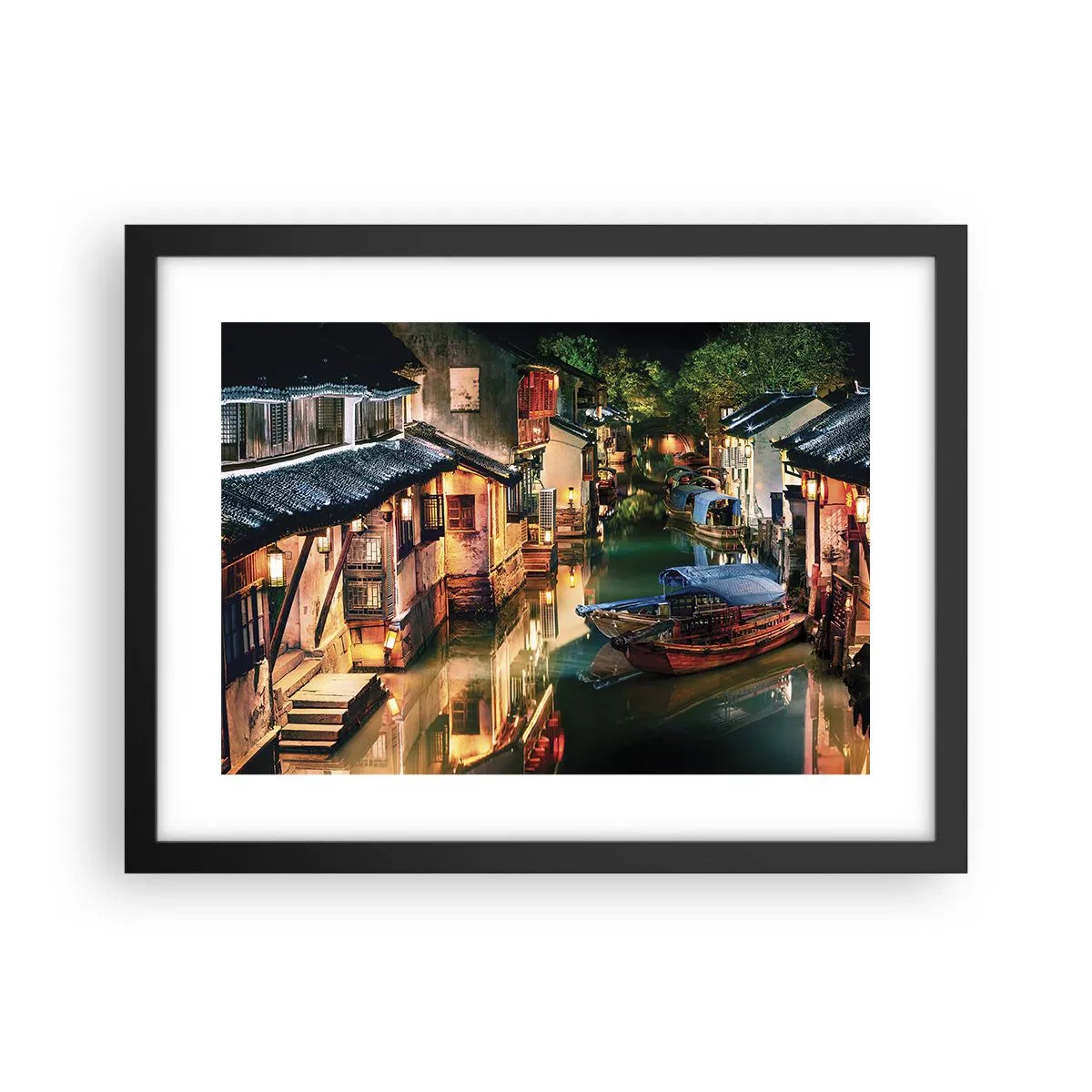 Plakat w czarnej ramie - Wieczór na chińskiej ulicy - 40x30 cm