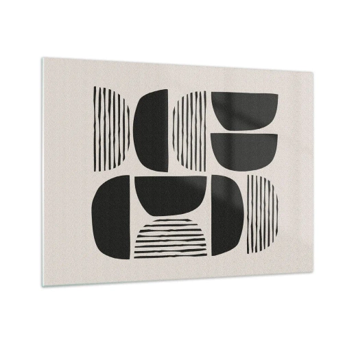 Obraz na szkle - Abstrakcyjna kompozycja geometrycznych kształtów z liniami - 70x50cm - Połowiczne układy - Nowoczesna dekoracja ścienna do salonu i sypialni ARTTOR