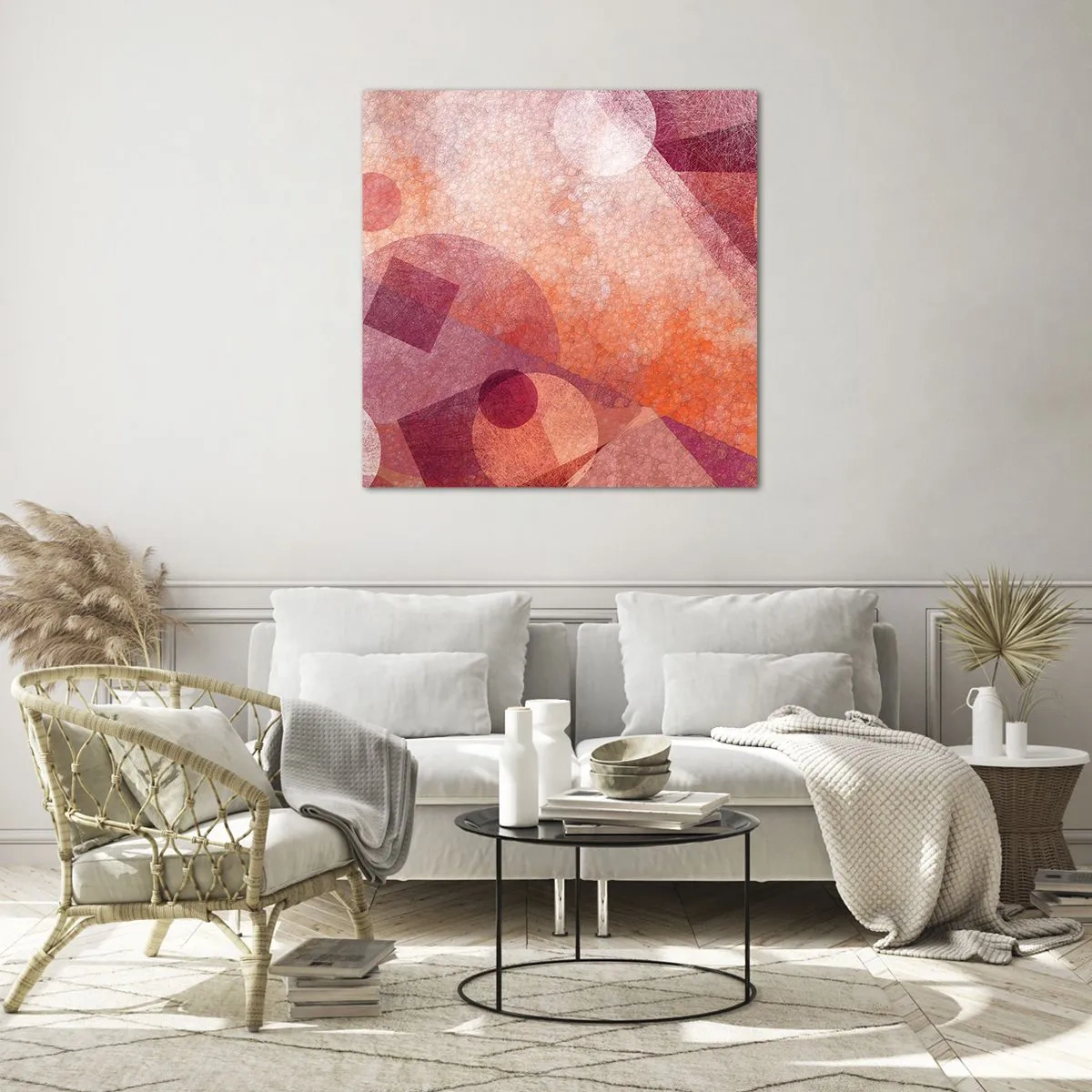 Obraz na szkle - Przekształcenia geometryczne w różu - 50x50 cm