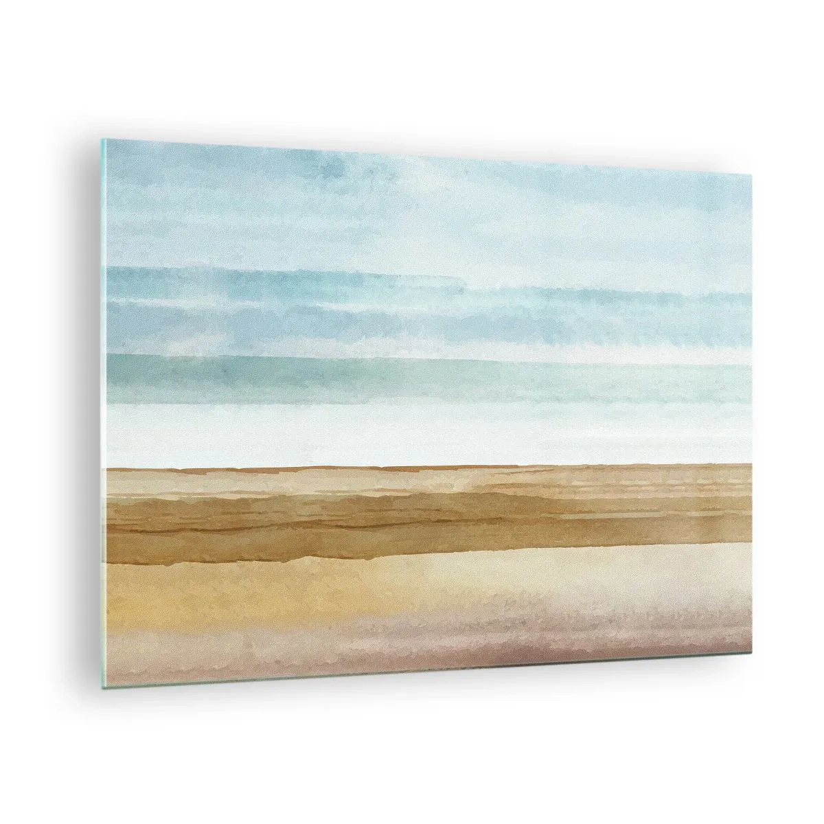 Obraz na szkle - Minimalistyczna plaża w pastelowym akwarelowym stylu - 70x50cm - Ukojenie - Nowoczesna dekoracja ścienna do salonu i sypialni ARTTOR