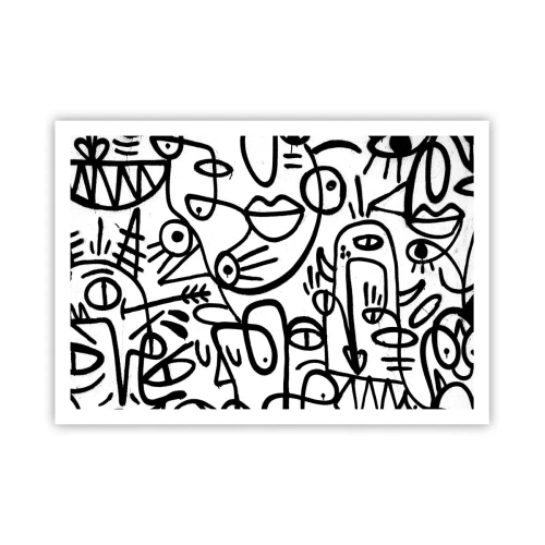 Plakat - Czarno-białe abstrakcyjne rysunki z motywami twarzy - 100x70cm - Twarze i miraże - Nowoczesna dekoracja ścienna do salonu i sypialni ARTTOR