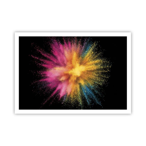 Plakat - Kolorowy wybuch proszków na czarnym tle - 100x70cm - Narodziny barw - Nowoczesna dekoracja ścienna do salonu i sypialni ARTTOR