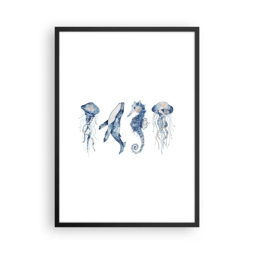 Plakat w czarnej ramie - Morskie zwierzęta w akwarelowym stylu - 50x70cm - Morskie dziwy - Nowoczesna dekoracja ścienna do salonu i sypialni ARTTOR