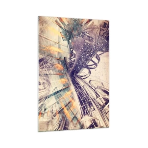 Obraz na szkle - Dynamiczna abstrakcja w odcieniach beżu i fioletu - 70x100cm - W wielkim pędzie - Nowoczesna dekoracja ścienna do salonu i sypialni ARTTOR