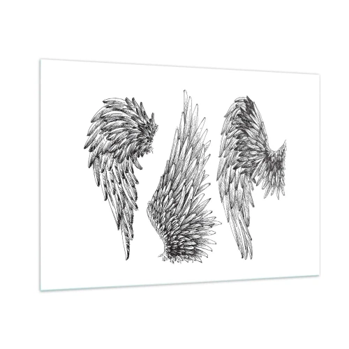 Obraz na szkle - Skrzydła anioła w artystycznej czarno-białej grafice - 100x70cm - I ty możesz zostać aniołem - Nowoczesna dekoracja ścienna do salonu, kuchni i sypialni ARTTOR