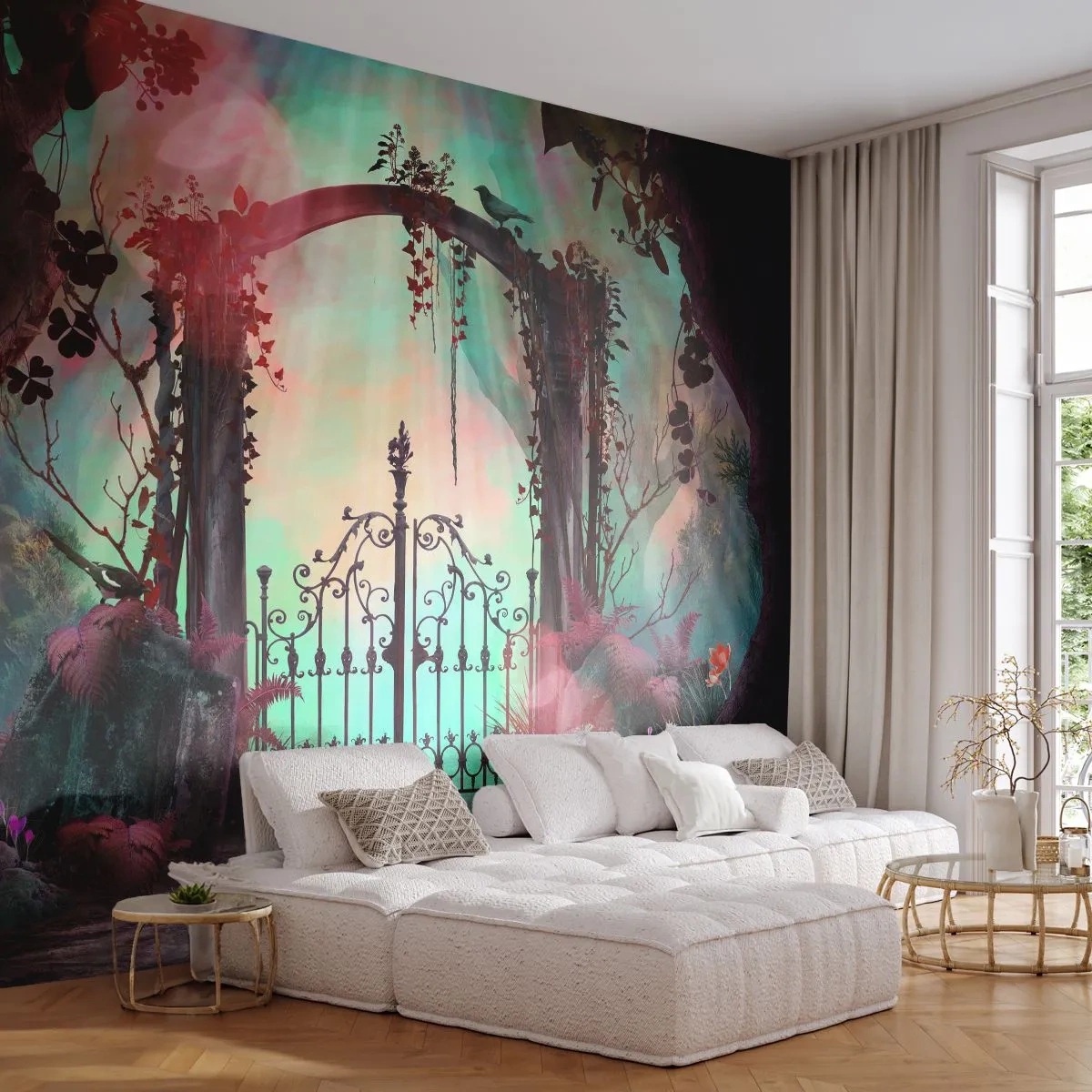 Fototapeta Premium Sand - Magiczna brama w baśniowym lesie - 100x70cm - Tajemniczy ogród - Nowoczesna dekoracja ścienna do salonu, kuchni i sypialni ARTTOR