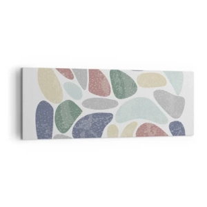 Obraz na płótnie - Kolorowe organiczne kształty na białym tle - 140x50cm - Mozaika pudrowanych barw - Nowoczesna dekoracja ścienna do salonu i sypialni ARTTOR