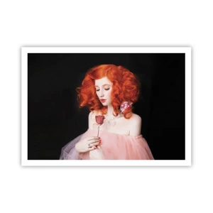 Plakat - Kobieta z rudymi włosami trzymająca różę - 100x70cm - W barokowym stylu - Nowoczesna dekoracja ścienna do salonu i sypialni ARTTOR