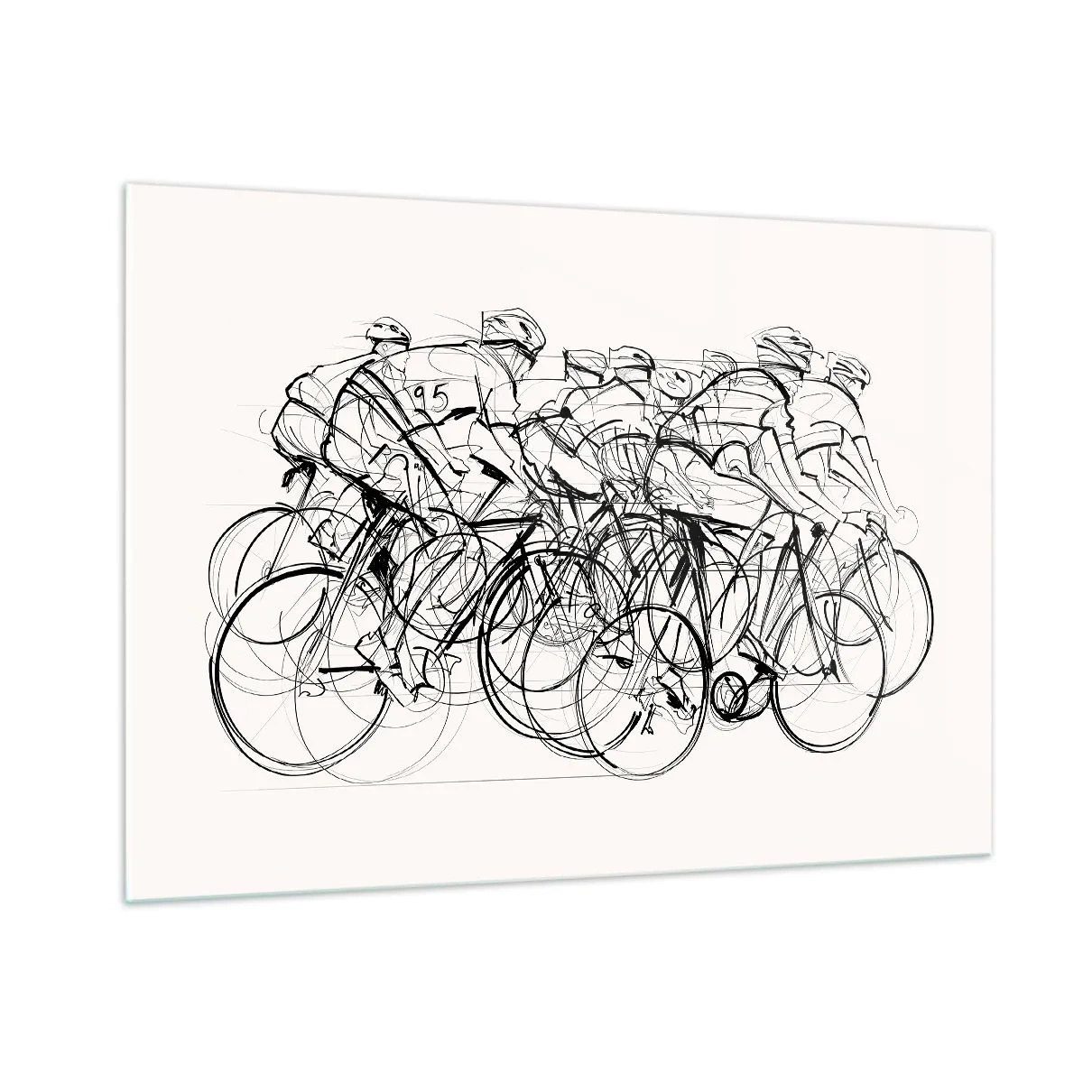 Obraz na szkle - Szkic grupy rowerzystów podczas wyścigu na białym tle - 100x70cm - Wespół w zespół - Nowoczesna dekoracja ścienna do salonu, kuchni i sypialni ARTTOR