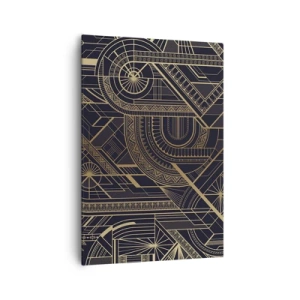 Obraz na płótnie - Złote geometryczne wzory na czarnym tle w stylu art deco - 70x100cm - Koncepty, idee, plany - Nowoczesna dekoracja ścienna do salonu i sypialni ARTTOR