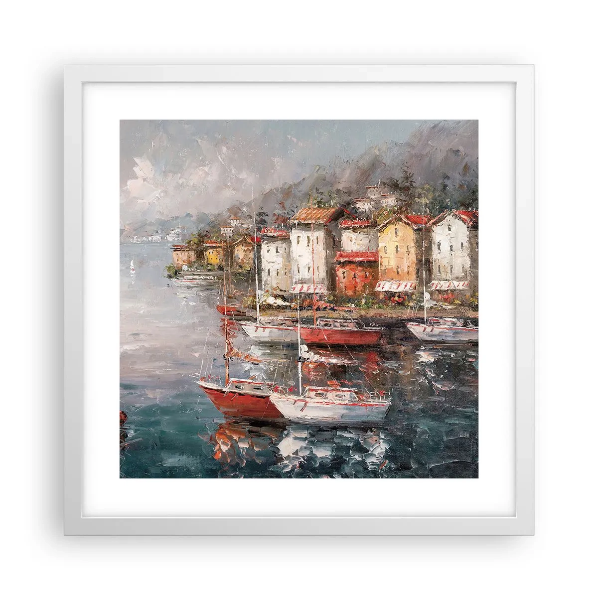 Plakat w białej ramie - Romantyczna przystań - 40x40 cm
