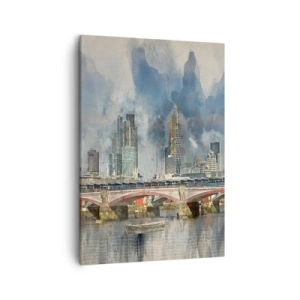 Obraz na płótnie - Panorama miasta z mostem i drapaczami chmur - 50x70cm - Londyn w całej okazałości - Nowoczesna dekoracja ścienna do salonu, kuchni i sypialni ARTTOR