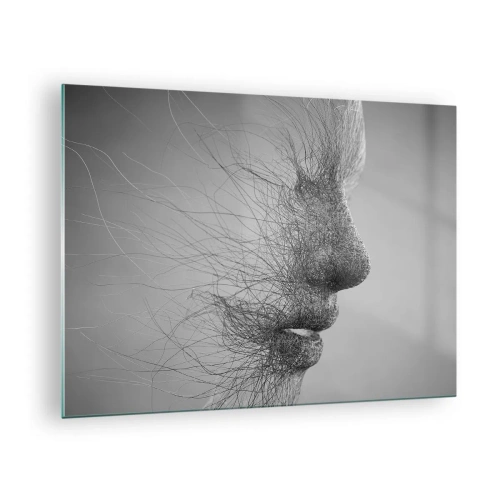 Obraz na szkle - Czarno-biały abstrakcyjny profil twarzy z liniami - 70x50cm - Duch wiatru - Nowoczesna dekoracja ścienna do salonu i sypialni ARTTOR