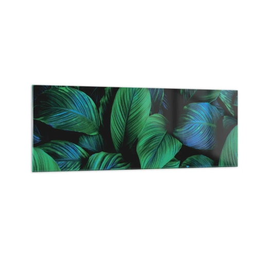 Obraz na szkle - Zielone liście w minimalistycznym stylu - 140x50cm - W zielonym tłumie - Nowoczesna dekoracja ścienna do salonu i sypialni ARTTOR