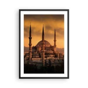 Plakat w czarnej ramie - Meczet o zachodzie słońca z ciepłymi barwami - 50x70cm - Bóg jest wielki - Nowoczesna dekoracja ścienna do salonu i sypialni ARTTOR