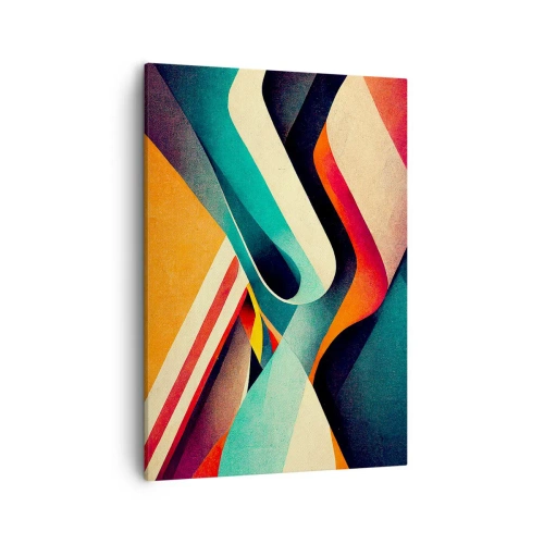 Obraz na płótnie - Abstrakcyjne kolorowe fale w stylu retro z dynamicznymi kształtami - 50x70cm - Kompozycja intensywna - Nowoczesna dekoracja ścienna do salonu, kuchni i sypialni ARTTOR