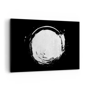 Obraz na płótnie - Biały okrąg na czarnym tle w minimalistycznym stylu - 120x80cm - Dobre wyjście - Nowoczesna dekoracja ścienna do salonu, kuchni i sypialni ARTTOR