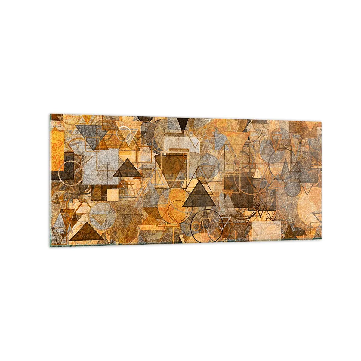 Obraz na szkle - Abstrakcyjne geometryczne wzory w odcieniach złota - 120x50cm - Świat ujęty w formę - Nowoczesna dekoracja ścienna do salonu i sypialni ARTTOR