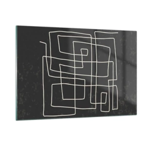 Obraz na szkle - Geometryczna abstrakcja z białymi liniami na czarnym tle - 120x80cm - Nie taki prosty - Nowoczesna dekoracja ścienna do salonu, kuchni i sypialni ARTTOR