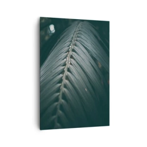 Obraz na płótnie - Zbliżenie na detal liścia palmowego w ciemnej tonacji - 70x100cm - Precyzja natury - Nowoczesna dekoracja ścienna do salonu i sypialni ARTTOR
