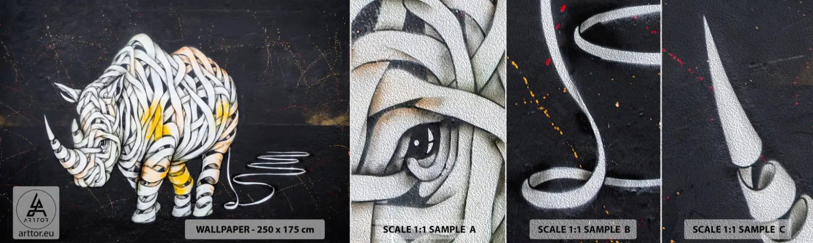 Fototapeta Próbka Premium Sand - Gruboskórność to mit - Abstrakcja, Nosorożec, Abstrakcja - 100x30 cm