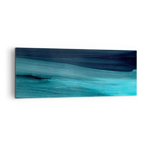 Obraz na płótnie - Subtelne abstrakcyjne fale w ciemnych odcieniach błękitu - 140x50cm - Popłyń z nurtem - Nowoczesna dekoracja ścienna do salonu i sypialni ARTTOR
