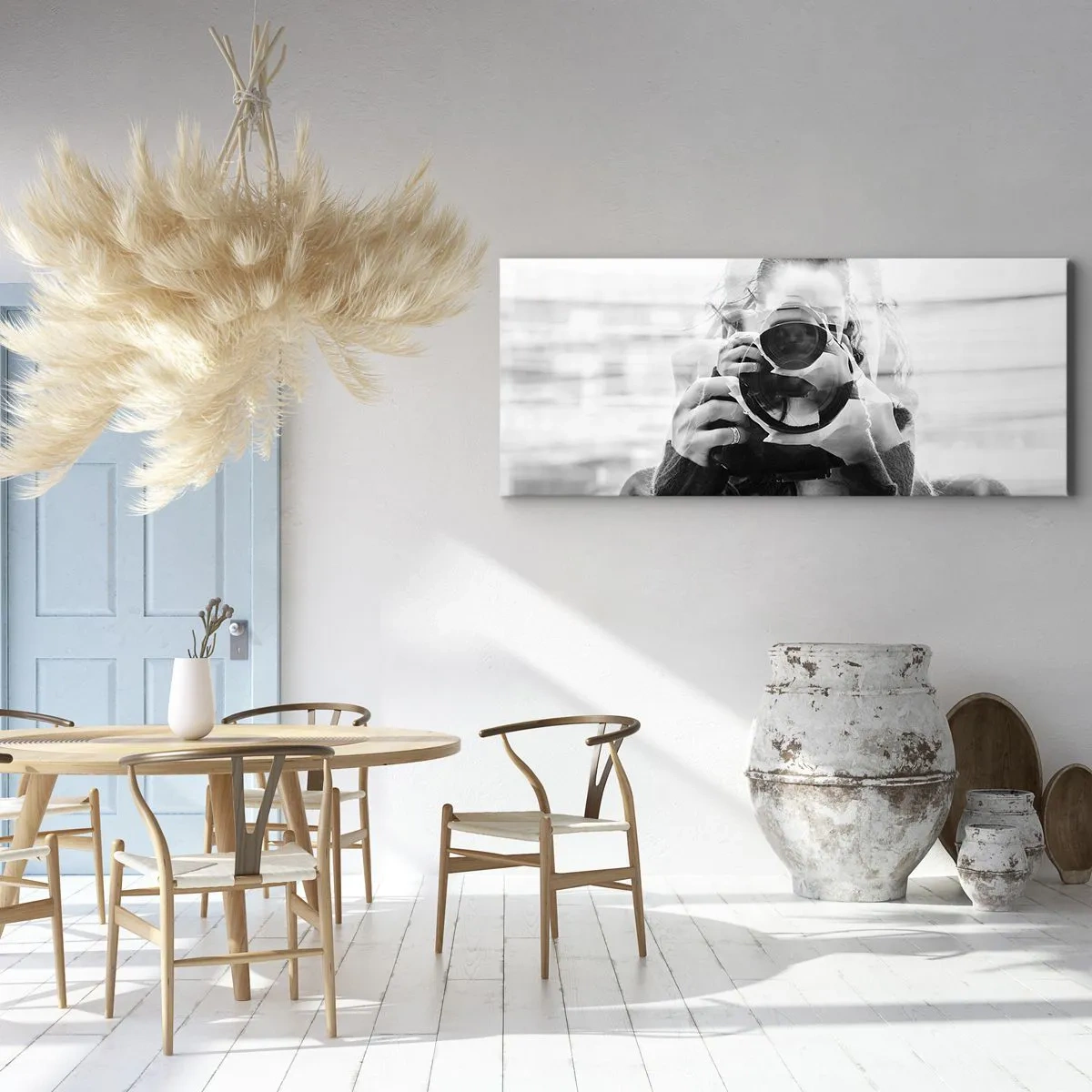 Obraz na płótnie - Czarno-biały portret fotografa z podwójną ekspozycją - 120x50cm - Twórca i tworzywo - Nowoczesna dekoracja ścienna do salonu i sypialni ARTTOR