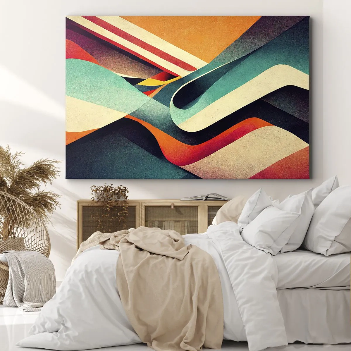 Obraz na płótnie - Kolorowe fale abstrakcyjne w dynamicznej kompozycji - 70x50cm - Kompozycja intensywna - Nowoczesna dekoracja ścienna do salonu i sypialni ARTTOR
