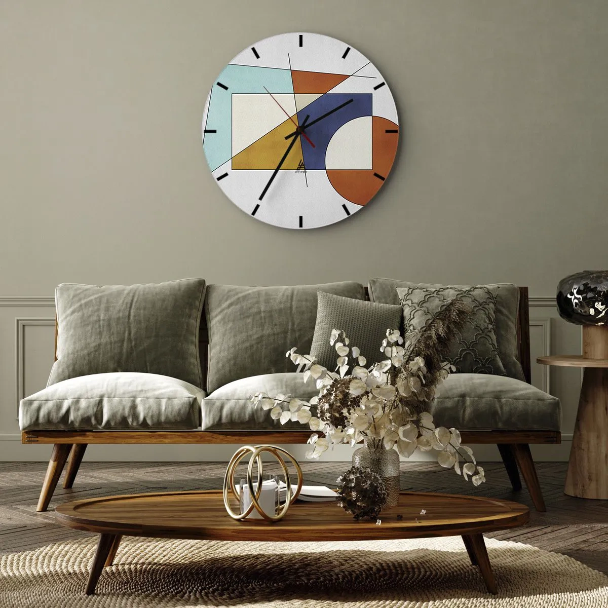 Zegar ścienny - Kolorowa kompozycja geometryczna z prostokątami i kołami - 30x30cm - Abstrakcja: modernistyczna zabawa - Nowoczesna dekoracja ścienna do salonu, kuchni i sypialni ARTTOR