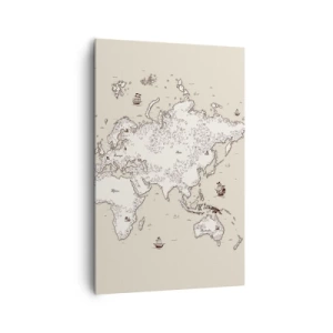 Obraz na płótnie - Stylizowana mapa świata w odcieniach beżu i brązu - 80x120cm - Podróż dookoła świata - Nowoczesna dekoracja ścienna do salonu i sypialni ARTTOR