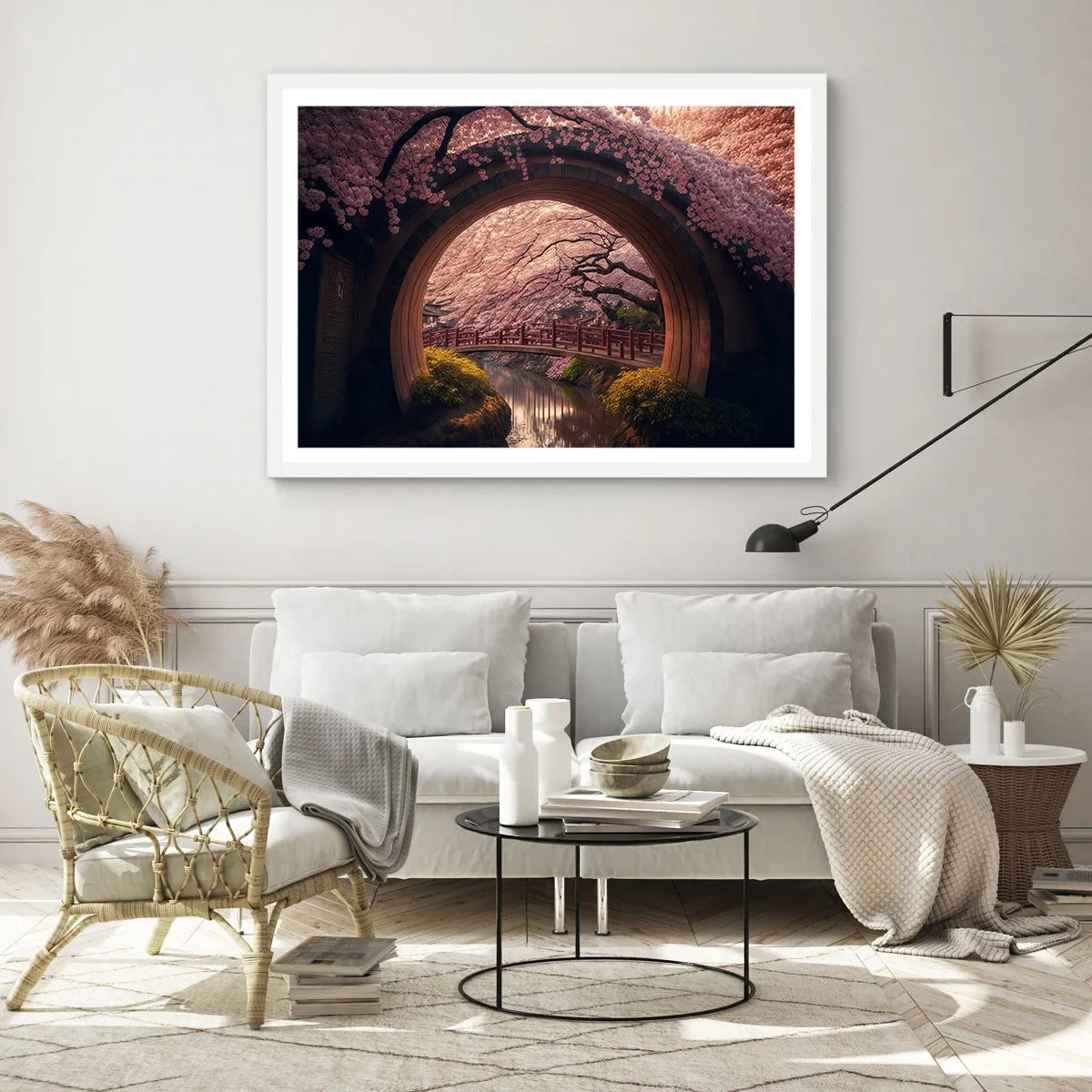 Plakat w białej ramie - Japońska wiosna - 100x70 cm