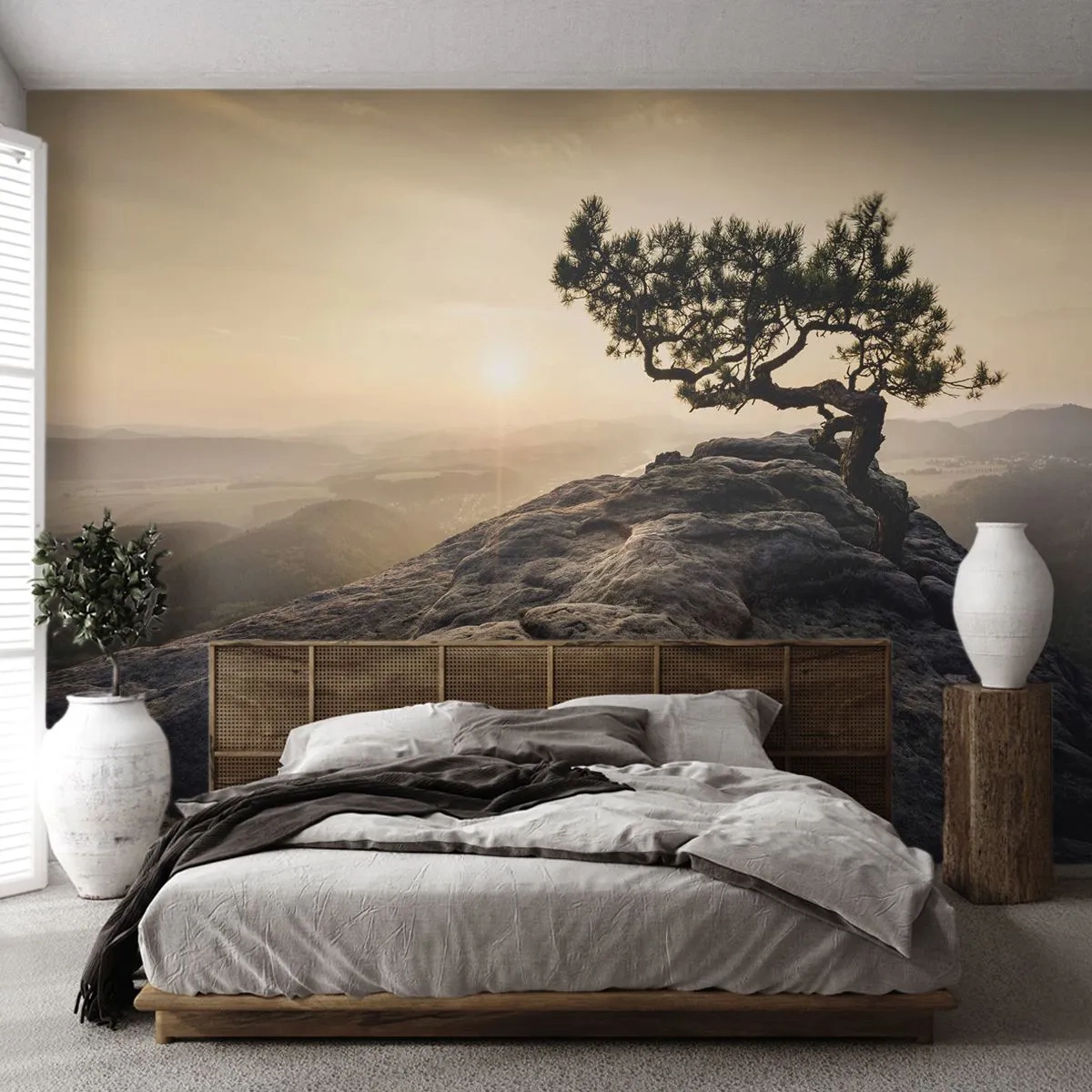 Fototapeta Premium Sand - Samotne drzewo na skale - 100x70cm - Życie zawsze zwycięża - Nowoczesna dekoracja ścienna do salonu, kuchni i sypialni ARTTOR