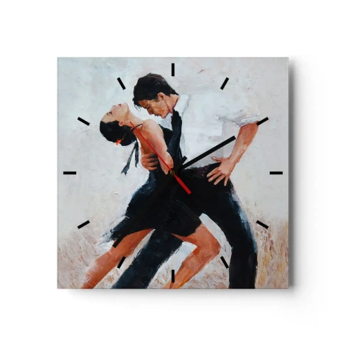Zegar ścienny - Para tańcząca w eleganckim, zmysłowym ujęciu - 30x30cm - Tango mych marzeń i snów - Nowoczesna dekoracja ścienna do salonu i sypialni ARTTOR