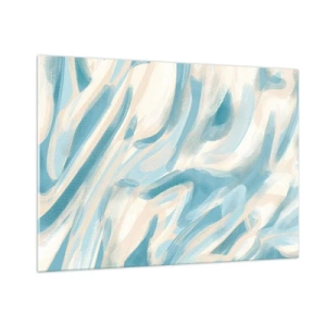 Obraz na szkle - Abstrakcyjne pociągnięcia pędzla w błękitnych i kremowych barwach - 100x70cm - Wiosenne powiewy - Nowoczesna dekoracja ścienna do salonu, kuchni i sypialni ARTTOR