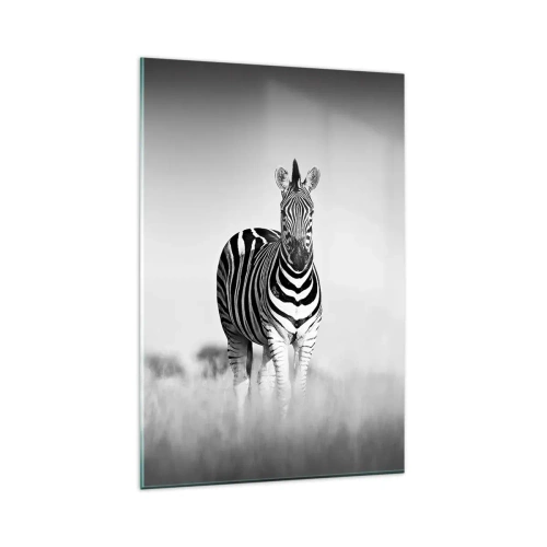 Obraz na szkle - Dwie zebry na sawannie w monochromatycznym stylu - 80x120cm - A jednak świat jest czarno-biały - Nowoczesna dekoracja ścienna do salonu i sypialni ARTTOR
